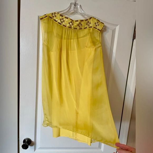 ALICE by Temperley Dress Size 2 Embellished Jeweled Neckline Sheer Retro Yellow - Picture 7 of 11